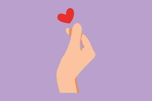 Graphic flat design drawing of Korean heart sign. Finger love symbol. I love you hand gesture. Self love. Korean heart design. Love with hand gestures for education. Cartoon style vector illustration