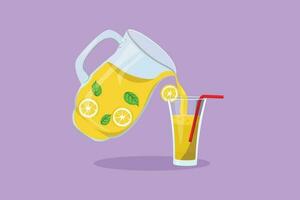 Graphic flat design drawing fresh stylized lemonade ice with sliced lemon logo, label, flyer, symbol. Restaurant drink menu for cafe, shop or food delivery service. Cartoon style vector illustration