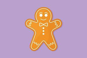 Cartoon flat style drawing gingerbread man icing. Cookie in shape of man. Icon for winter holiday, cooking, new years eve. Snack menu label, flyer, sticker, symbol. Graphic design vector illustration