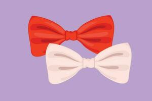 Cartoon flat style drawing of stylized red and white bow tie logotype, template. Hipster accessory. Realistic formal wear for official event. Elegant clothes object. Graphic design vector illustration