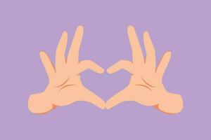 Cartoon flat style drawing of hands making sign or symbol heart by fingers. Beautiful hands with copy space. Love, relationship, romance concept with hand gestures. Graphic design vector illustration