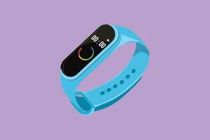 Cartoon flat style drawing smart band for fitness, run tracker. Digital smart fitness watch bracelet with touchscreen. Wristband with running activity steps counter. Graphic design vector illustration