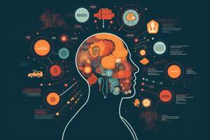 silueta de hombre cabeza con neural conexiones en cerebro. generativo ai foto