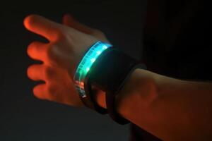 Futuristic smart watch on human hand. Generqative AI photo