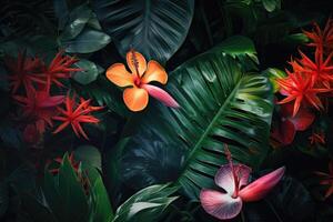 Abstract natural background. Exotic tropical plants pattern. photo