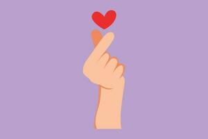 Cartoon flat style drawing of Korean heart sign. Finger love symbol. I love you hand gesture. Self love. Korean heart design. Love with hand gestures for education. Graphic design vector illustration