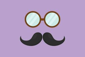 Cartoon flat style drawing old retro men face accessories logo, label, flyer, sticker, card, symbol. Moustaches and glasses icon, template, logotype. Retro fashion. Graphic design vector illustration