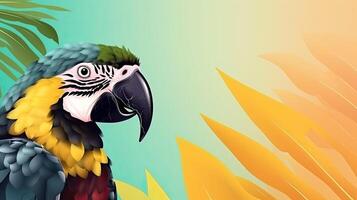 Tropical wallpaper banner with exotic parrot on vivid background. photo