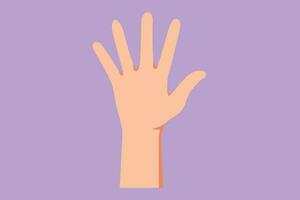 Character flat drawing hand count number five. Learn to count numbers. Concept of education for children. Nonverbal signs or symbols. High five symbol or icon. Cartoon style design vector illustration