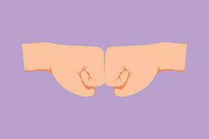 Character flat drawing hands of two men pumping their fists. Sign or symbol of power, hitting, attack, force. Communication with hand gestures for human education. Cartoon design vector illustration
