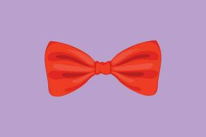 Graphic flat design drawing stylized red bow tie icon, label, logotype, template. Hipster accessory. Realistic formal wear for official event. Elegant clothes object. Cartoon style vector illustration