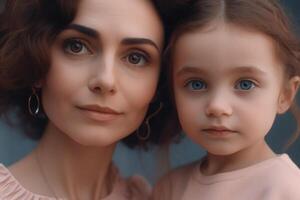 Mother and daughter portrait. Happy woman and girl. photo