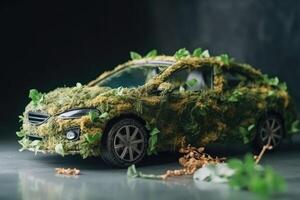 Car made of natural green plants. Eco friendly transportation. photo