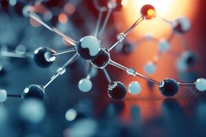 Molecular structure with connections between atoms. photo