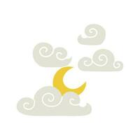 clouds and moon in flat trendy style. cloudy night, vector illustration. concept icons for weather conditions