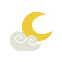 cloud and moon in flat trendy style. cloudy night, vector illustration. concept icons for weather conditions