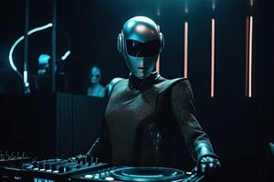 DJ robot en noche club. generativo ai foto