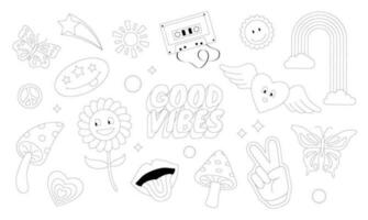 Set of 70s Style Objects and Elements vector