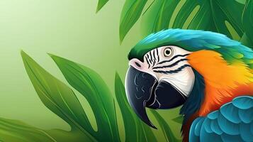 Tropical wallpaper banner with exotic parrot on vivid background. photo