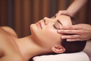 Face massage for woman in spa salon. Facial beauty treatment. photo