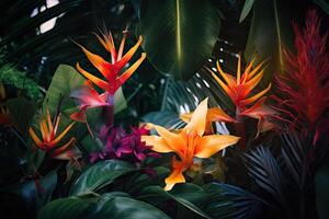 Abstract natural background. Exotic tropical plants pattern. photo