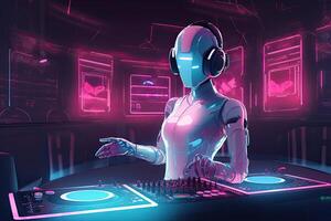 DJ robot en noche club. generativo ai foto