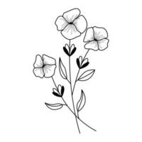 hand drawn doodle flowers in outline style, decorative floral element vector
