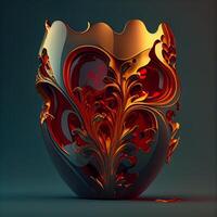 3D illustration of a glass vase with a pattern in the shape of a heart, Image photo