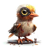 Cute cartoon bird with blood on a plate. illustration., Image photo