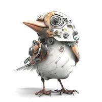 Funny little bird with gears and mechanisms on a white background., Image photo