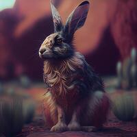 Rabbit in the desert. 3D rendering. Computer digital drawing., Image photo