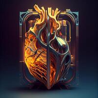 Human heart in 3d on a dark background. illustration., Image photo