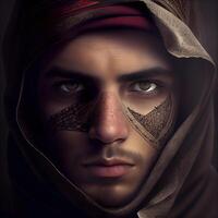 Portrait of a young man with oriental makeup. Oriental style., Image photo