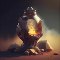 Lantern with burning candle in the desert. 3D rendering, Image photo