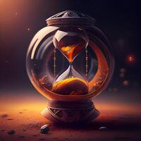 reloj de arena en un oscuro antecedentes. 3d ilustración. Clásico estilo., ai generativo imagen foto