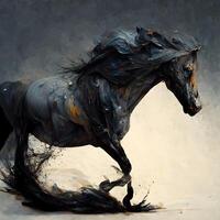 Horse running in the wind on a black background. Digital painting, Image photo