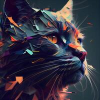 Colorful cat portrait. Digital painting effect. 3D rendering., Image photo