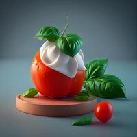 Mozzarella cheese with tomato and basil on a black plate., Image photo