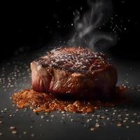 Grilled beef fillet with spices and herbs on a black background, Image photo