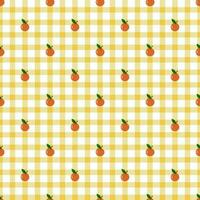 Gingham seamless pattern, yellow, white and orange fruit drawing. Can be used to decorate fashion clothes. Bedding, curtains, tablecloths photo