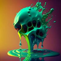 3d illustration of a green liquid splash on a colorful background., Image photo