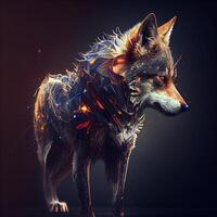 Illustration of a wolf with a fire effect on a black background, Image photo