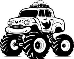 Monster Truck - Black and White Isolated Icon - Vector illustration