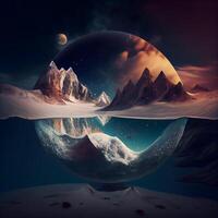 Fantasy landscape with planet and mountains. Elements of this image furnished by NASA, Image photo