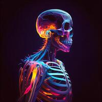 Human Skeleton Anatomy, 3D Illustration of Human Skeleton Skull with Colorful Bones and Bones, Image photo
