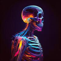 Human Skeleton Anatomy, 3D Illustration of Human Skeleton Skull with Colorful Bones and Bones, Image photo