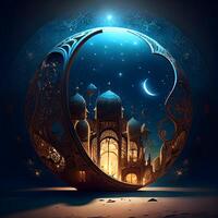 Abstract background with mosque and moon. Ramadan Kareem. 3D rendering, Image photo