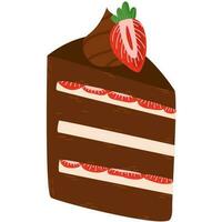 Vector slice of cake. Tasty cake slices with cream and strawberry. Delicious cake in hand drawn style