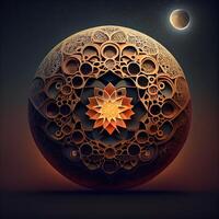 Moon and mandala in the form of a sphere. illustration., Image photo