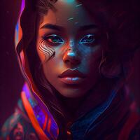 Fashion portrait of a beautiful girl with neon make-up., Image photo